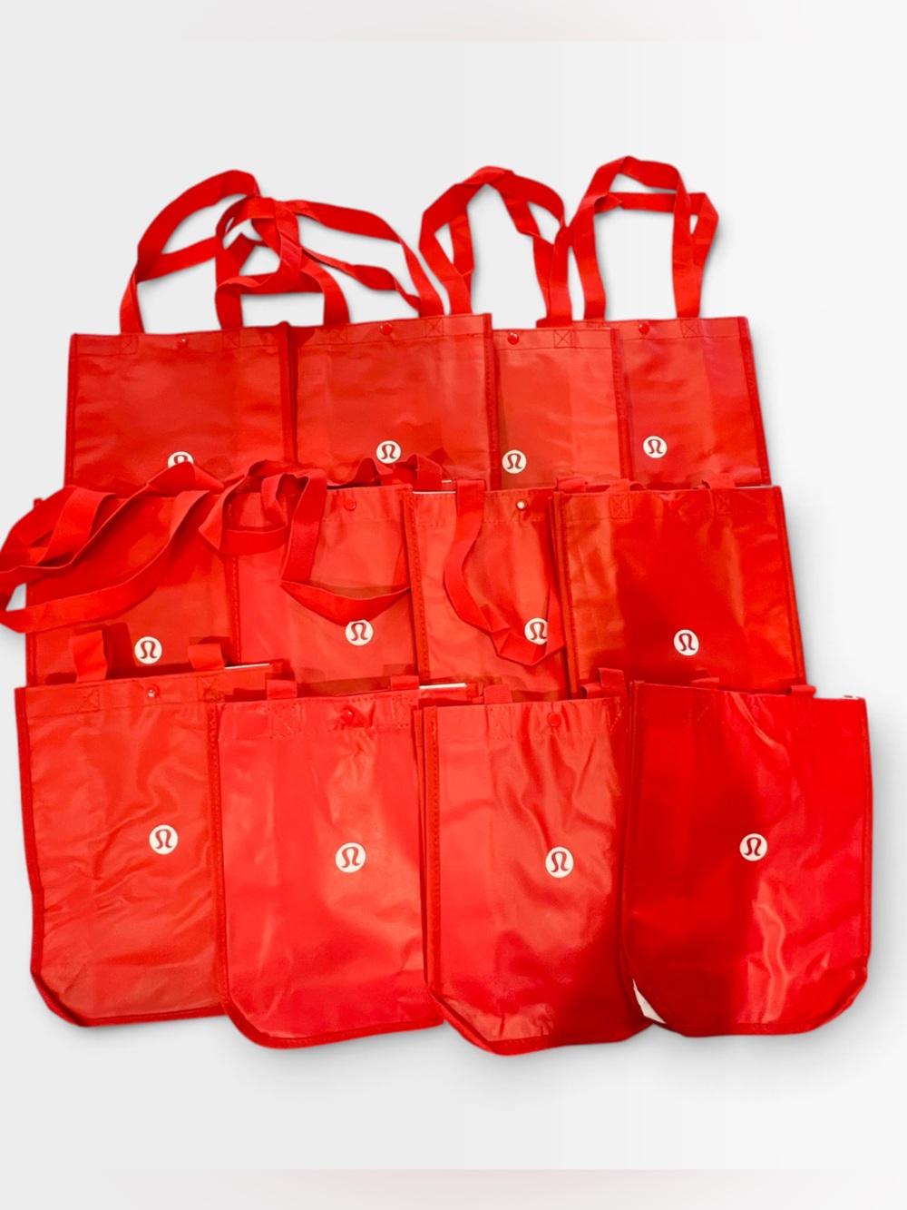 Lululemon Red Small Reusable Shopping Tote Bags Lot of 12 - like new